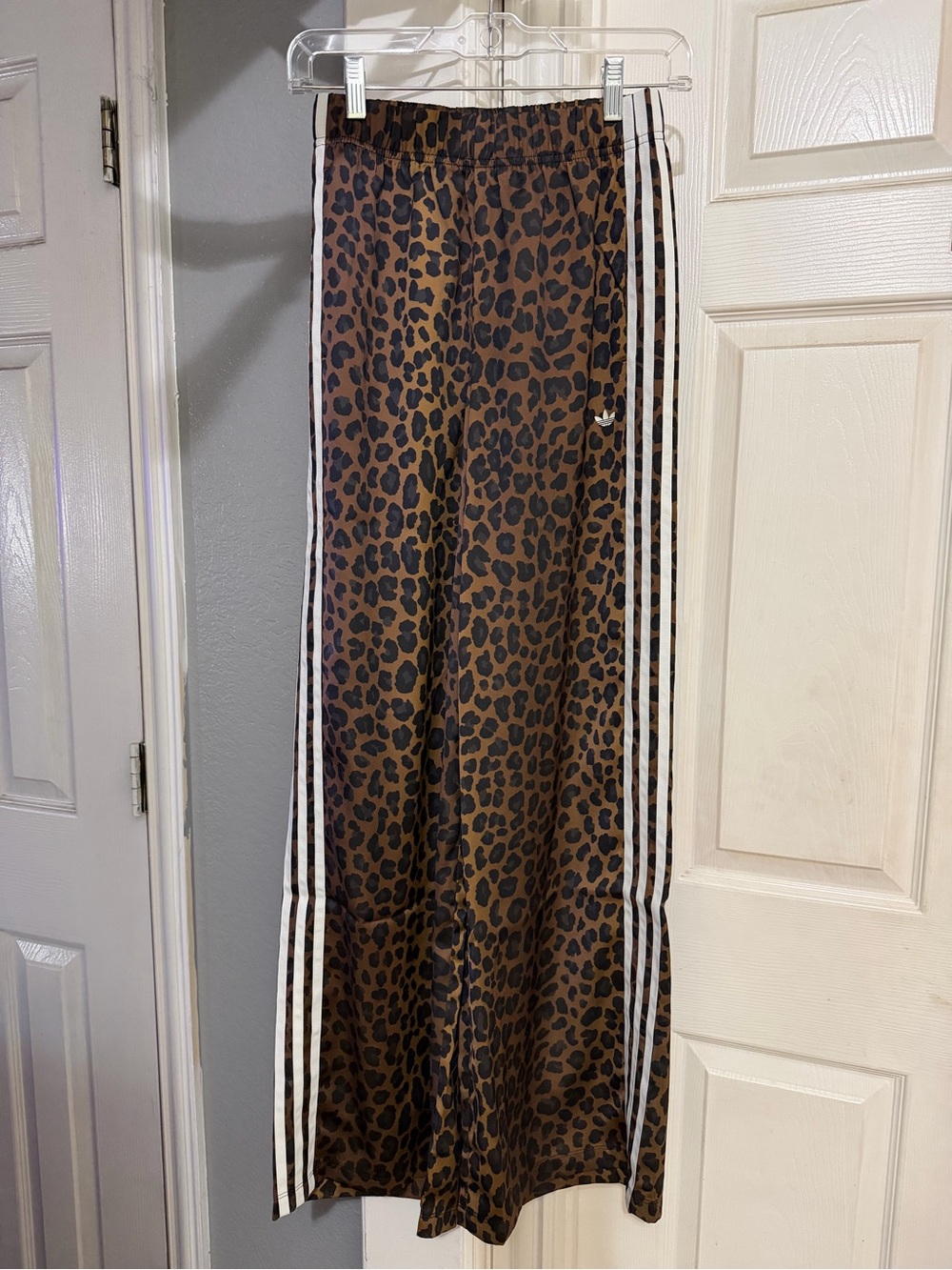 Adidas Satin Leopard Wide Leg Track Pants